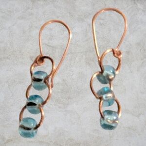 NWT Elegant Blue Beaded Handmade Copper Ladder Earrings
